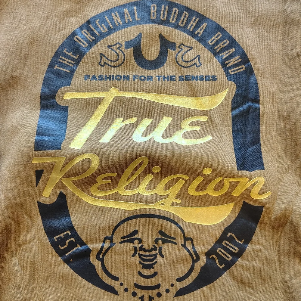 True Religion Men's Overlay‎ Logo Zip Hoodie Size XL Color Dijon